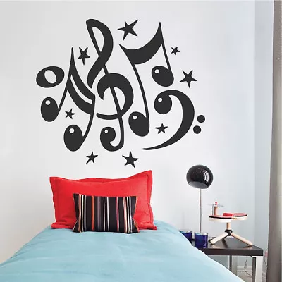 Music Note Wall Decal Wallpaper Treble Bass Clef Stars Removable Design Art B22 • $52.95