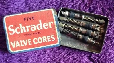  Vintage SCHRADER VALVE CORES TIN With ContentsUsed Condition.4 X 2.5 Cms • $14.93