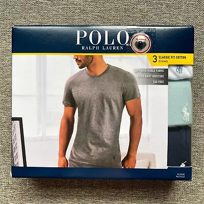 Polo Ralph Lauren White-Blue-Navy Classic Fit Crew-Neck Wicking T-Shirt 3 Pack • $39.50