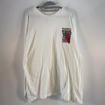 VTG Hanes Beefy T White 1996 Walk America LS Crewneck T Shirt Mens XXL • $25
