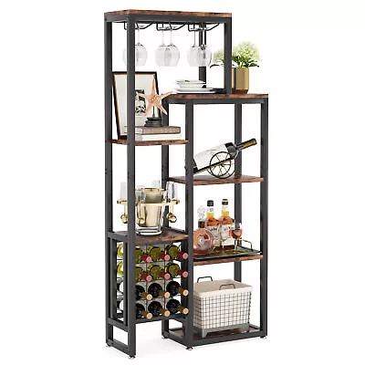 Floor Wine Rack 12 Bottles Storage With Wine Glass Holder Rack Wine Bar Cabinet • $137.03