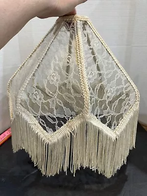 Vintage Lamp Shade Lace Fringe Bell Shaped Victorian Ivory • $35