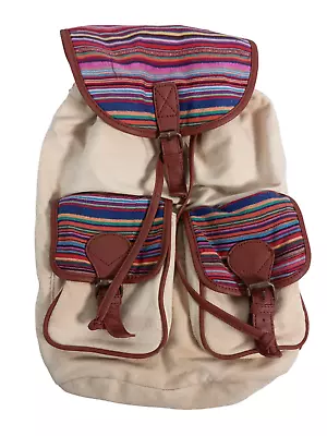 Mossimo Supply Co Canvas Backpack Drawstring Bag Tan With Multicolored • $17.99