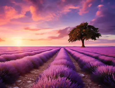 Sunset Lavender Field Foral Landscape Canvas Picture Print Wall Art • £17.95