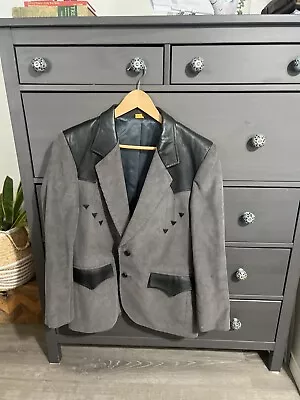 Vtg Western Pioneer Wear Corduroy Blazer Gray Sport Coat Men’s 40 Leather Trim • $59