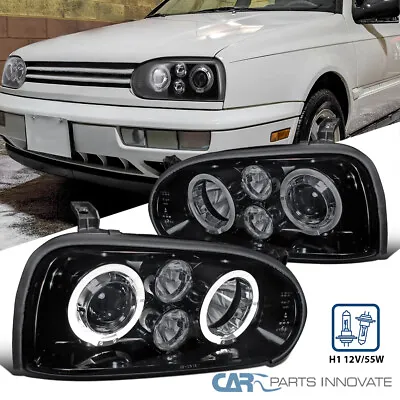 Fit 1993-1998 VW Golf MK3 95-98 Cabrio LED Halo Projector Headlights Lamps Smoke • $144.95