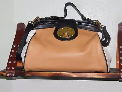 $12.99 • Buy Emma Fox Leather Hinged Satchel ~ Crossbody Bag In Tri-colored Leather