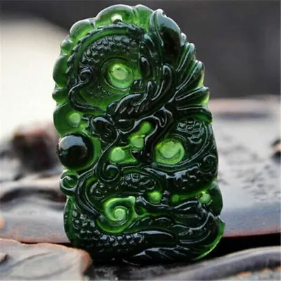 Chinese Natural Black Green Jade Pendant Buddhism Good Lucky Amulet Xmas Gift • £5.51