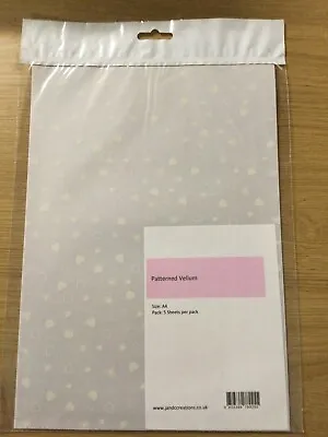 A4 Patterned Vellum In 5 Different Designs - Hearts Design 5 Sheets Per Pack • £2.50