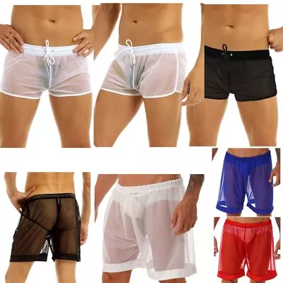 Mens Sheer Mesh Loose See-Through Boxer Shorts Underwear Swim Trunks Swimwear • $9.39