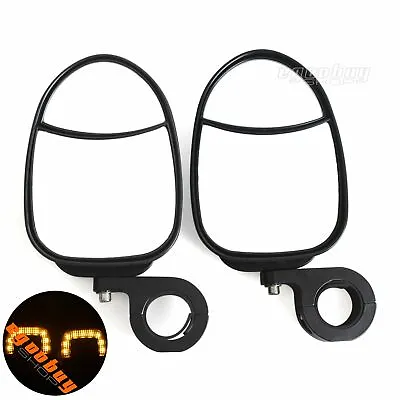 Motorcycle Rear Side View Mirrors With Turn Signal Light For 1.7  Roll Bar UTV • $90.15