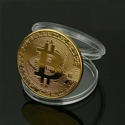 $8.99 • Buy Golden Bitcoin BTC Cryptocurrency Physical Collectible Art Plastic Case