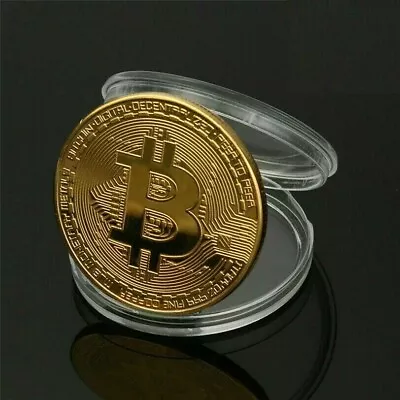 Golden Bitcoin BTC Cryptocurrency Physical Collectible Art Plastic Case • $8.99