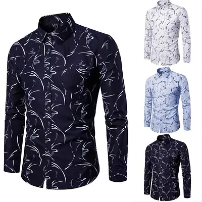 Stylish Mens Long Sleeve Shirt With Floral Print Pattern Perfect For Parties • £21.01