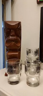 Tiki Bar Decor - Vintage Wooden Tiki  God /Clock/Glasses • $40