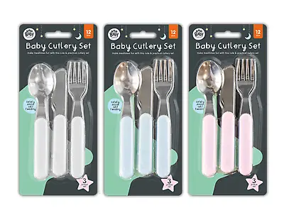 3PC Baby Cutlery Set Spoon Knife Fork Foil Self-Feeding Miniature 12M • £3.19