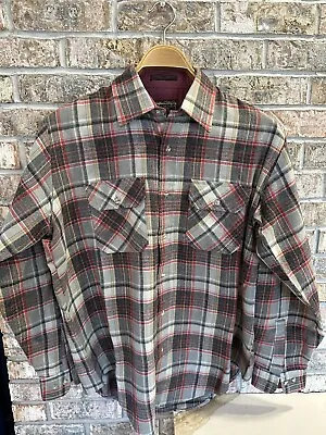 $19.99 • Buy Vintage Country Squire By Block Flannel Shirt Men’s Large 16-16.5 Gray Red Black