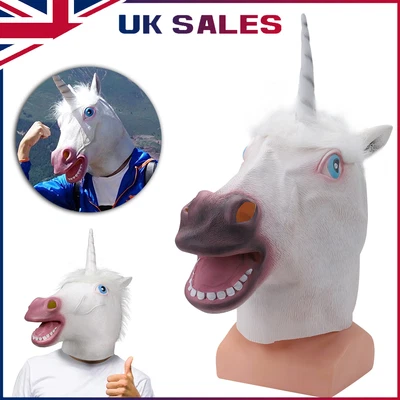 £6.99 • Buy Horse Unicorn Head Mask Latex Panto Cosplay Halloween Adult Costume Fancy Dress
