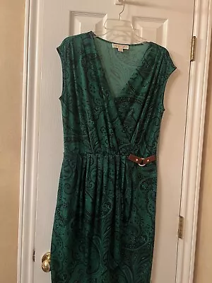 Michael Michael Kors Emerald Green Paisley Print Faux Wrap Dress With Buckle L • $35