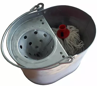 Galvanised Mop Bucket Vintage Style. Steel With Handle And Wringer. + Mop Head • £12.95