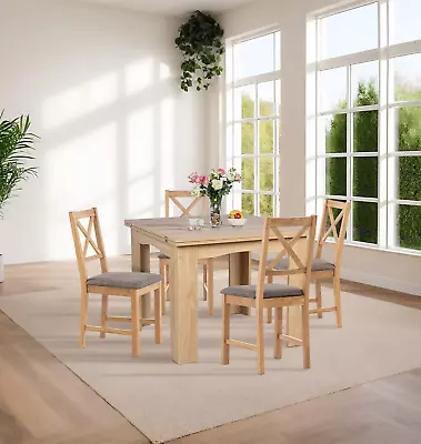 Newquay Oak Dining Table And Chairs Set Of 4 Flip Top Extending Table & Cross B • £475.39