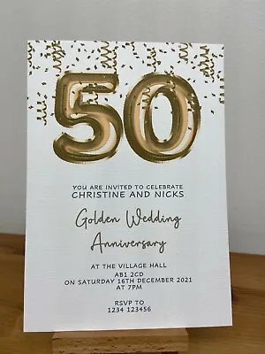 £4.75 • Buy 10x Personalised Golden 50th Wedding Anniversary Invitations Foil Balloons, 