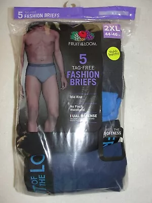 5 Pair Men's Fruit Of The Loom Asst. Fashion Mid-Rise Briefs - Size 2XL (44-46 ) • $21.99