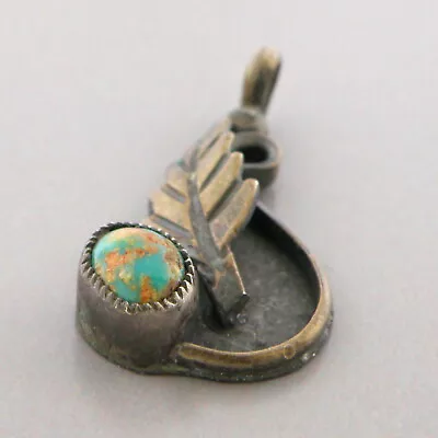 Vintage Navajo Sterling Silver Turquoise Pear Shape Pendant • $94.31