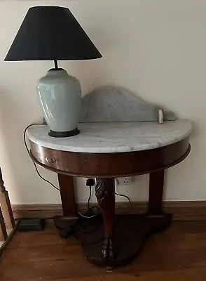 Antique Mahogany Demi Lune Marble Topped Washstand Console Table Lion Claw • £120