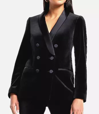 New Express Black Velvet Shawl Collar Double Breasted Tuxedo Blazer Jacket Xs • $54.99