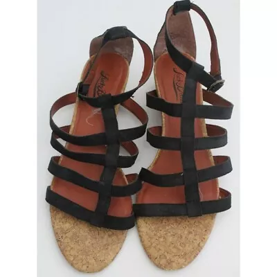 Lucky Brand Sandals Womens 9 Strappy Gladiator Black Leather Open Toe Low Wedge • $35