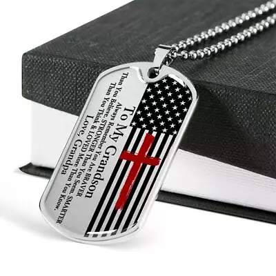 To My Grandson Love Gift Military Dog Tag Necklace You Braver Than You Believe • $36.95