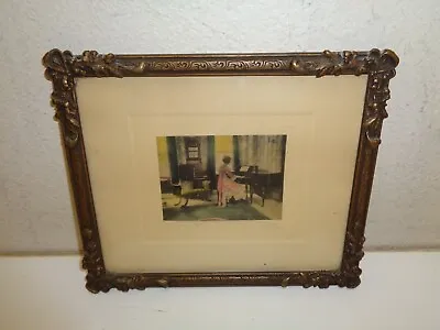 Vintage Ornate Picture Gesso Frame Leaves W/ Bows Signed Print • $61.75
