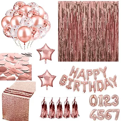 Rose Gold Happy Birthday Bunting Banner Balloons Tinsel Curtain DECORATIONS • £2.29