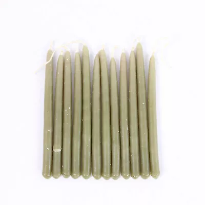 Lot Of 12 Vintage Design Pencil Thin Skinny Taper Candles Wax Olive Green • $12.50