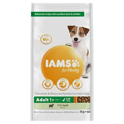 IAMS For Vitality Adult Small & Medium Dog Food With Lamb 2kg • £13.99