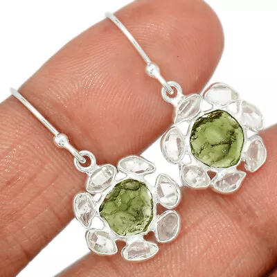 Natural Genuine Czech Moldavite & H.D. 925 Silver Earrings SY6 CE28627 • $16.99