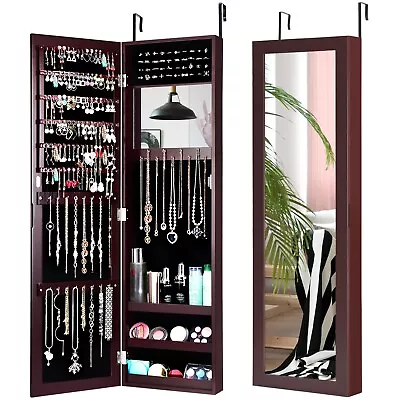 Wall-mounted Jewelry Storage Cabinet Door Hanging Jewelry Armoire W/ Full Mirror • £49.95