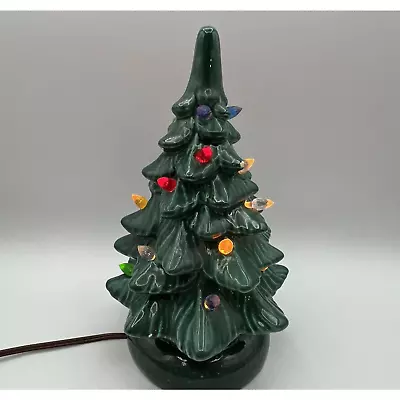 Vintage Traditional Green Ceramic Christmas Tree Lighted 10  One Piece With Base • $52.99