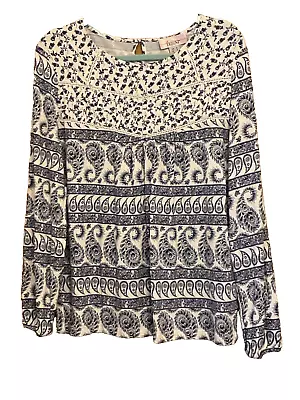 Linea Tesini @ Kaleidoscope Size 16 Blue White  Paisley Jersey Long Sleeve TOP • £18.99