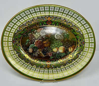 Daher Decorated Ware Tin Oval Wall Decor Plate Floral Green Gold Made In England • $8.99