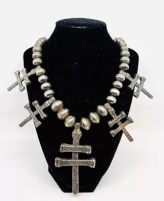 Large Sterling Silver Isleta Cross Dragonfly Southwest Necklace Vintage Jewelry • $1250