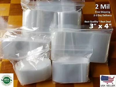 3 X 4  CLEAR 2 MIL ZIP SEAL BAGS POLY PLASTIC RECLOSABLE LOCK MINI SMALL BAGGIES • $0.99