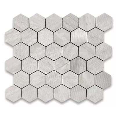 W32XM Athens Silver Cream Marble 2  Hexagon Mosaic Tile Texture Multi Finish • $24.99