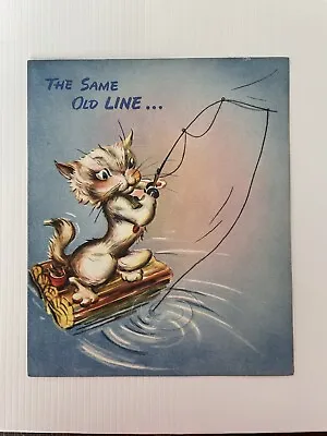 Vintage Birthday Card Cat Fishing Pop-up Unused • $6