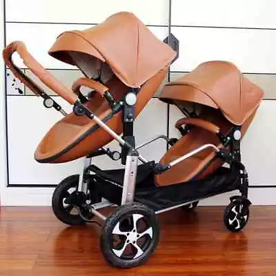 Twins Baby Stroller 2 In 1 Double Shell Double Stroller Leather Stroller Folding • $1219.39