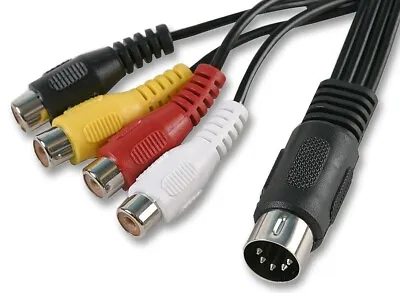 5 Pin DIN 180' Plug To 4x Phono RCA Female Sockets Short Adapter Lead Cable 20cm • £3.60