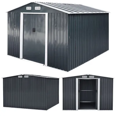 Anthracite 10 X 8ft Outdoor Garden Shed With Metal Floor Base Tool Storage Sheds • £389.95