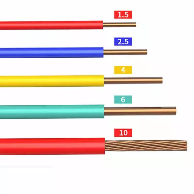 Pure Copper Single Core Hard Wire BV 1/1.5/2.5/4/6/10mm² PVC Insulated 4 Colors • £1.55