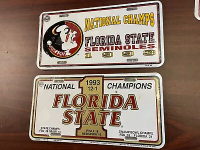Vintage Lot Of 2 Florida State Seminoles 1993 National Champs License Plates New • $29.95